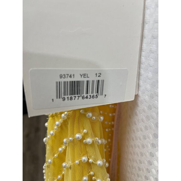 Mac Duggal One Shoulder Pearl Sequin Yellow Asymmetrical Formal Gown Dress NWT - Picture 10 of 12